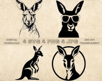 Känguru SVG Bundle, PNG, Känguru Clipart, handgezeichnete Känguru Vektor Illustration, SVG-Dateien für die Lasergravur