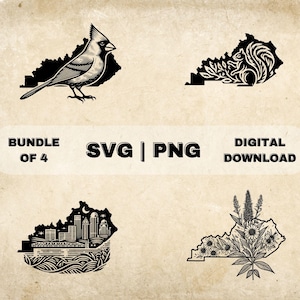 Kentucky State SVG Bundle, Kentucky Clipart, goldene Stabblume, Kardinalvogel, Eichhörnchen Thema Vektor, PNG-Dateien für die Lasergravur & das Basteln