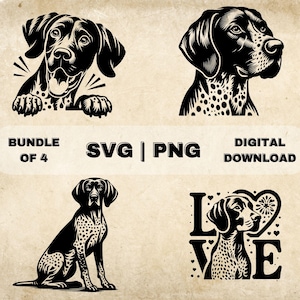 German Shorthaired Pointer SVG Bundle, Dog Clipart, Hand Drawn Dogs Theme Vector Illustration, SVG Files For Laser Engraving & Craft