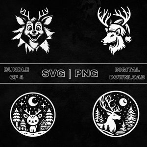 Reindeer SVG Bundle, Reindeer Clipart, Hand Drawn Reindeer Theme Vector Illustration, PNG Files For Laser Engraving & Craft