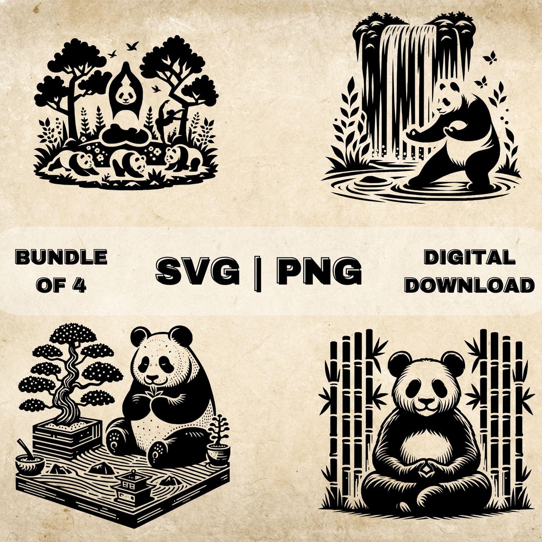 Panda SVG Bundle, Yoga Panda Clipart, Hand Drawn Panda Bear Themed ...