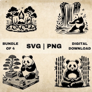 Pacote Panda SVG, clipart de panda de ioga, ilustração vetorial com tema de urso panda desenhado à mão, arquivos SVG para gravação a laser e artesanato