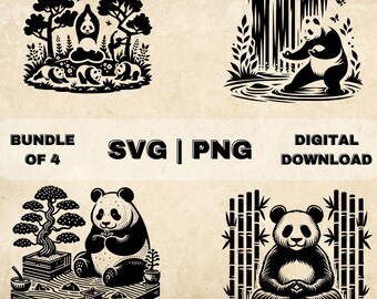 Panda SVG Bundle, Yoga Panda Clipart, Hand Drawn Panda Bear Themed Vector Illustration, SVG Files For Laser Engraving & Craft