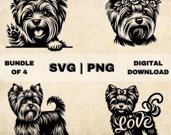 ヨークシャーテリアのSVGバンドル、かわいい犬のクリップアート