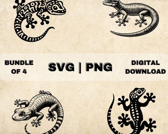 Gecko SVG bundel, reptiel clipart, hand getrokken hagedis minnaar thema vectorillustratie, PNG-bestanden voor lasergravure & ambacht