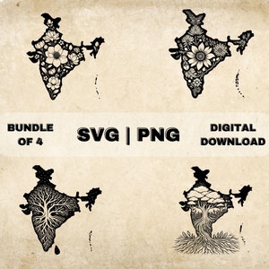 Inde SVG Bundle, Clipart indien, racines de l'Inde dessinés à la main, contour de la carte, Illustration vectorielle sur le thème de l'art, fichiers PNG pour gravure laser et création artisanale