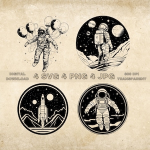 Pacote SVG de astronauta, PNG, clipart de foguete espacial, ilustração vetorial de astronauta desenhada à mão, arquivos SVG para gravação a laser