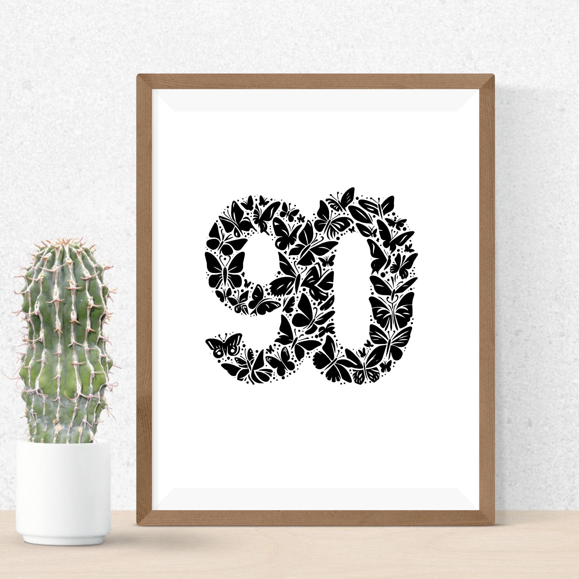 Number 90 SVG Bundle, 90th Birthday Clipart, Hand Drawn Ninety Themed ...