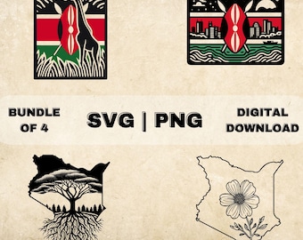 Kenya Map SVG Bundle, Kenyan Flag Clipart, African American Roots, Flower, Art Theme Vector, PNG Files For Laser Engraving & Craft