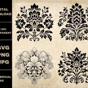 Damask SVG Bundle, PNG, Damask Clipart, Hand Drawn Damask Vector Illustration, SVG Files For Laser Engraving