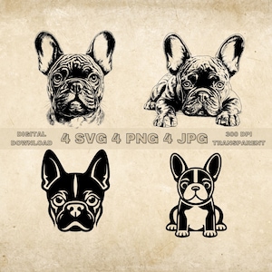 Französische Bulldogge SVG Bundle, PNG, süße Hunde Clipart, handgezeichnete Hund Vektor Illustration, SVG-Dateien für die Lasergravur