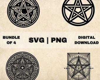 Pentagram SVG Bundle, Pentagram Clipart, Hand Drawn Witchy Goth Wiccan Theme Vector Illustration, PNG Files For Laser Engraving & Craft