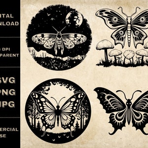 Luna Moth SVG Bundle, PNG, Moth Clipart, Hand Drawn Celestial Butterfly Vector Illustration, SVG Files For Laser Engraving
