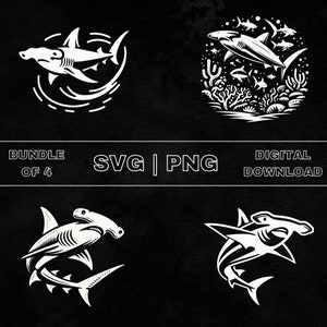 Pacote SVG de tubarão-martelo, clipart de tubarão-martelo, ilustração vetorial de tema de tubarão desenhado à mão, arquivos PNG para gravação a laser e artesanato