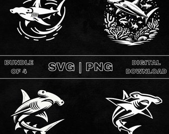 Hammerhead Shark SVG Bundle, Hammerhead Shark Clipart, Hand Drawn Shark Theme Vector Illustration, PNG Files For Laser Engraving & Craft