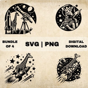 Pacote SVG de girafa espacial, clipart de animais de fantasia, ilustração vetorial com tema de girafas desenhadas à mão, arquivos SVG para gravação a laser e artesanato