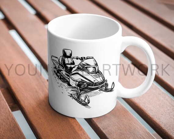 Classic Polaris Snowmobile with Mountain Design Background White Ceramic Mug Classic Polaris Snowmobile with Mountain Design Background White Ceramic Mug