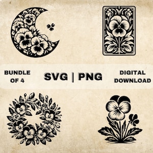 Stiefmütterchen SVG Bundle, Stiefmütterchen Blumen Clipart, handgezeichnete Blumen Thema Vektor Illustration, SVG-Dateien für Lasergravur & Handwerk