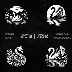 Swan SVG Bundle, Swan Clipart, Hand Drawn Swan Theme Vector Illustration, PNG Files For Laser Engraving & Craft