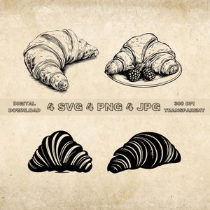 Croissant SVG Bundle, PNG, Croissant Clipart, Hand Drawn Croissant Vector Illustration, SVG Files For Laser Engraving