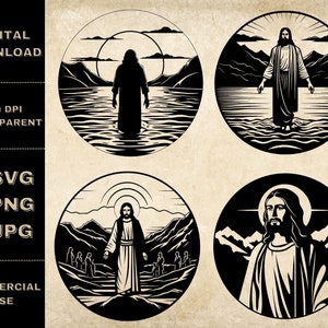 Jesus Walking On Water SVG Bundel, PNG, Jesus Clipart, Handgetekende Jesus Vector Illustratie, SVG-bestanden voor lasergravure