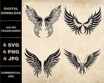 翼の SVG バンドル、PNG、翼のクリップアート、手描きの翼のベクター イラスト、レーザー彫刻用の SVG ファイル