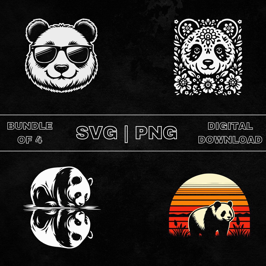 Cute Panda SVG Bundle, Panda Clipart, Hand Drawn Floral Panda Theme ...