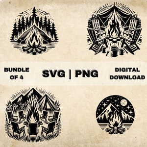 Campfire SVG Bundle, Camper Clipart, Hand Drawn Camping Theme Vector Illustration, SVG Files For Laser Engraving & Craft