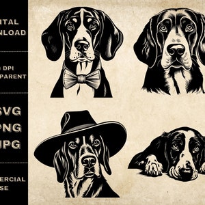 Bluetick Coonhound SVG Bundle, PNG, Cute Dogs Clipart, Hand Drawn Peeking Coonhound Vector Illustration, SVG Files For Laser Engraving