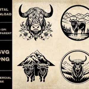 Yak SVG Bundle, PNG, Yak Clipart, Hand Drawn Yak Vector Illustration, SVG Files For Laser Engraving