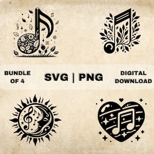 Music Note SVG Bundle, Music Notes Clipart, Hand Drawn Musical Theme Vector Illustration, SVG Files For Laser Engraving & Craft