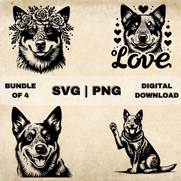 Australian Cattle Dog SVG Bundle, Dogs Clipart, Hand Drawn Dogs Theme Vector Illustration, SVG Files For Laser Engraving & Craft