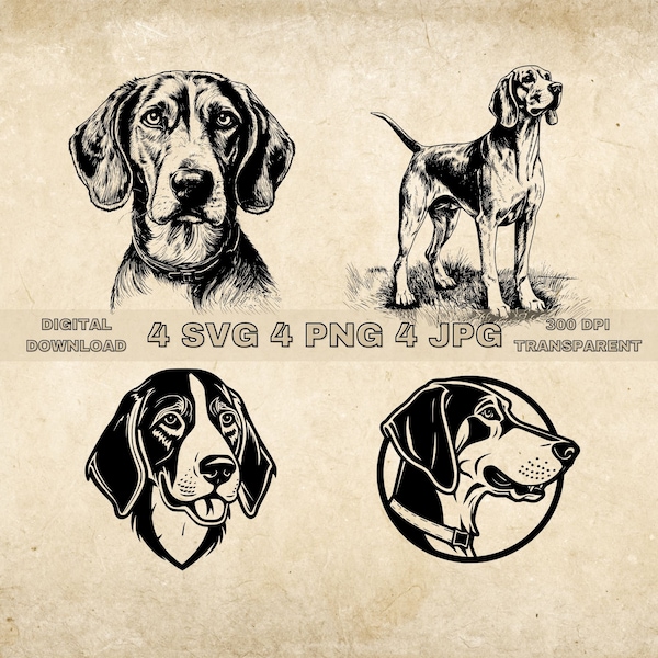 American Foxhound SVG Bundle, PNG, Dogs Clipart, Hand Drawn Dog Vector Illustration, SVG Files For Laser Engraving