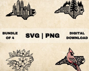 North Carolina State SVG Bundle, North Carolina Clipart, Cardinal, Roots, Charlotte Art Theme Vector, PNG Files For Laser Engraving & Craft