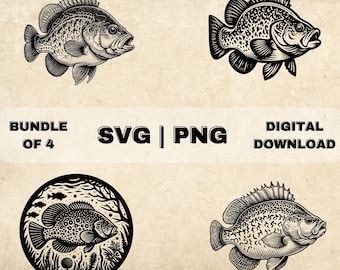 Crappie Fish SVG-paket, fiskeclipart, handritad crappiefiskare-temavektorillustration, PNG-filer för lasergravering och hantverk