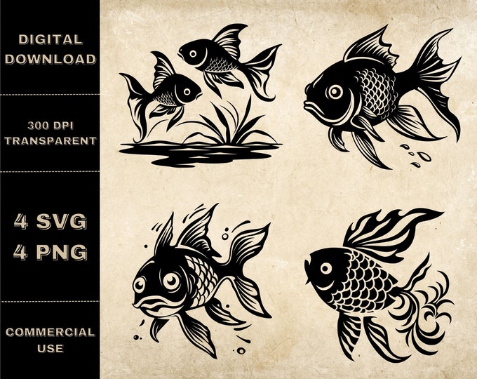Goldfish SVG Cut, Aquarium Fish, Papercutting Template PDF, Carassius ...