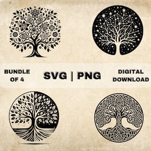 Tree Of Life SVG Bundle, Magical Trees Clipart, Hand Drawn Trees Theme Vector Illustration, SVG Files For Laser Engraving & Craft