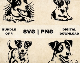 Jack Russel Terrier  SVG Bundle, Cute Dog Clipart, Hand Drawn Dogs Theme Vector Illustration, SVG Files For Laser Engraving & Craft