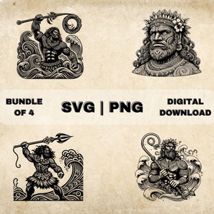 Maui SVG Bundle, Hawaiian God Clipart, Hand Drawn Polynesian Theme Vector Illustration, PNG Files For Laser Engraving & Craft