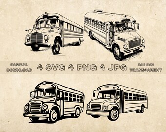 School Bus SVG Bundle, PNG, School Bus Clipart, Hand Drawn School Bus Vector Illustration, SVG Files For Laser Engraving