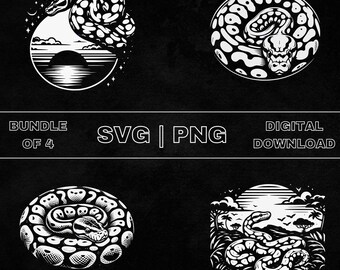 Ball Python SVG Bundle, Python Snake Clipart, Ręcznie rysowane węże Theme Vector Illustration, Pliki PNG do grawerowania laserowego i rzemiosła