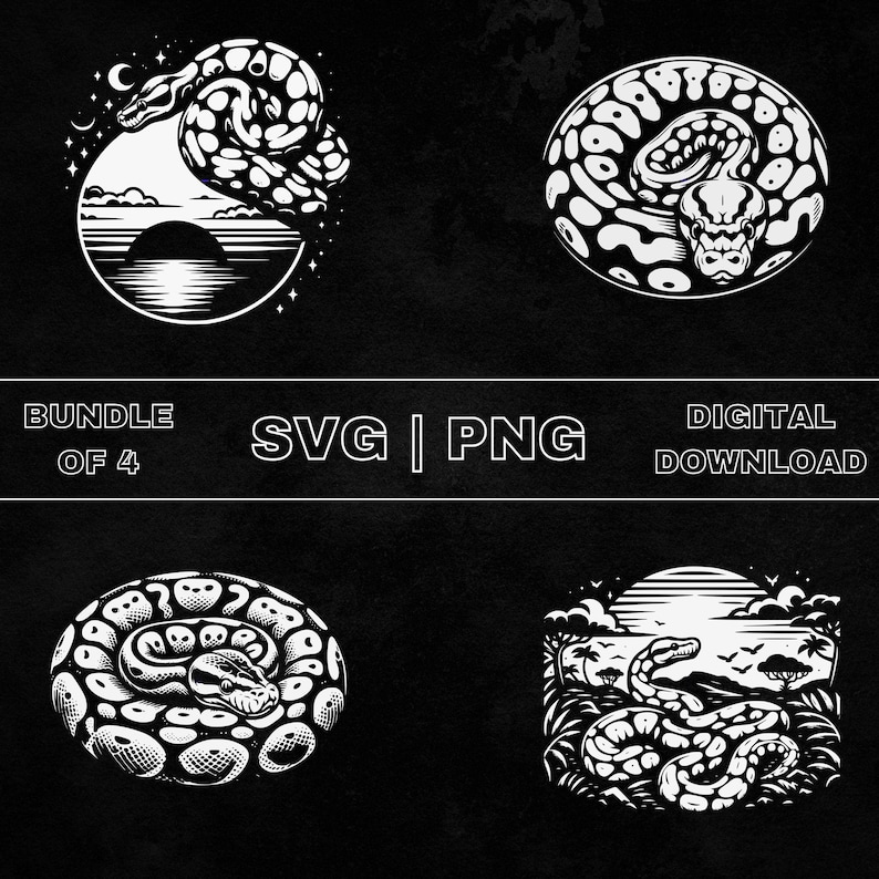 Ball Python SVG-bundel, Python Snake Clipart, Hand getrokken slangen thema vectorillustratie, PNG-bestanden voor lasergravure & ambacht afbeelding 1
