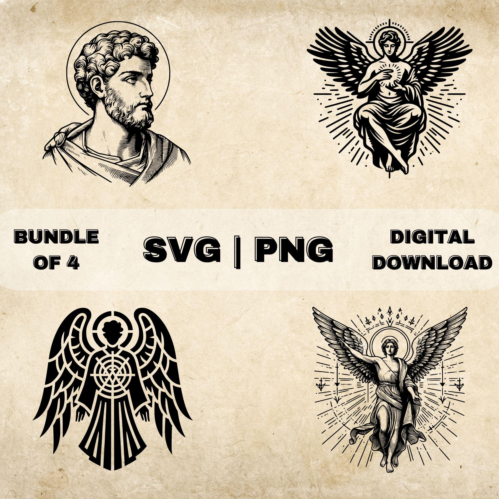 Saint Raphael SVG Bundle, Archangel Clipart, Hand Drawn St Raphael