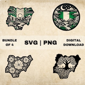 Nigeria Map SVG Bundle, Nigerian Clipart, Hand Drawn Nigeria Landscape, Art Theme Vector Illustration, PNG Files For Laser Engraving & Craft