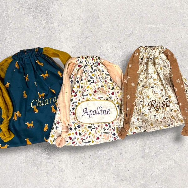 Sac Pyjama - Sac doudou - Pochon avec broderie - Rangement Enfant Bébé