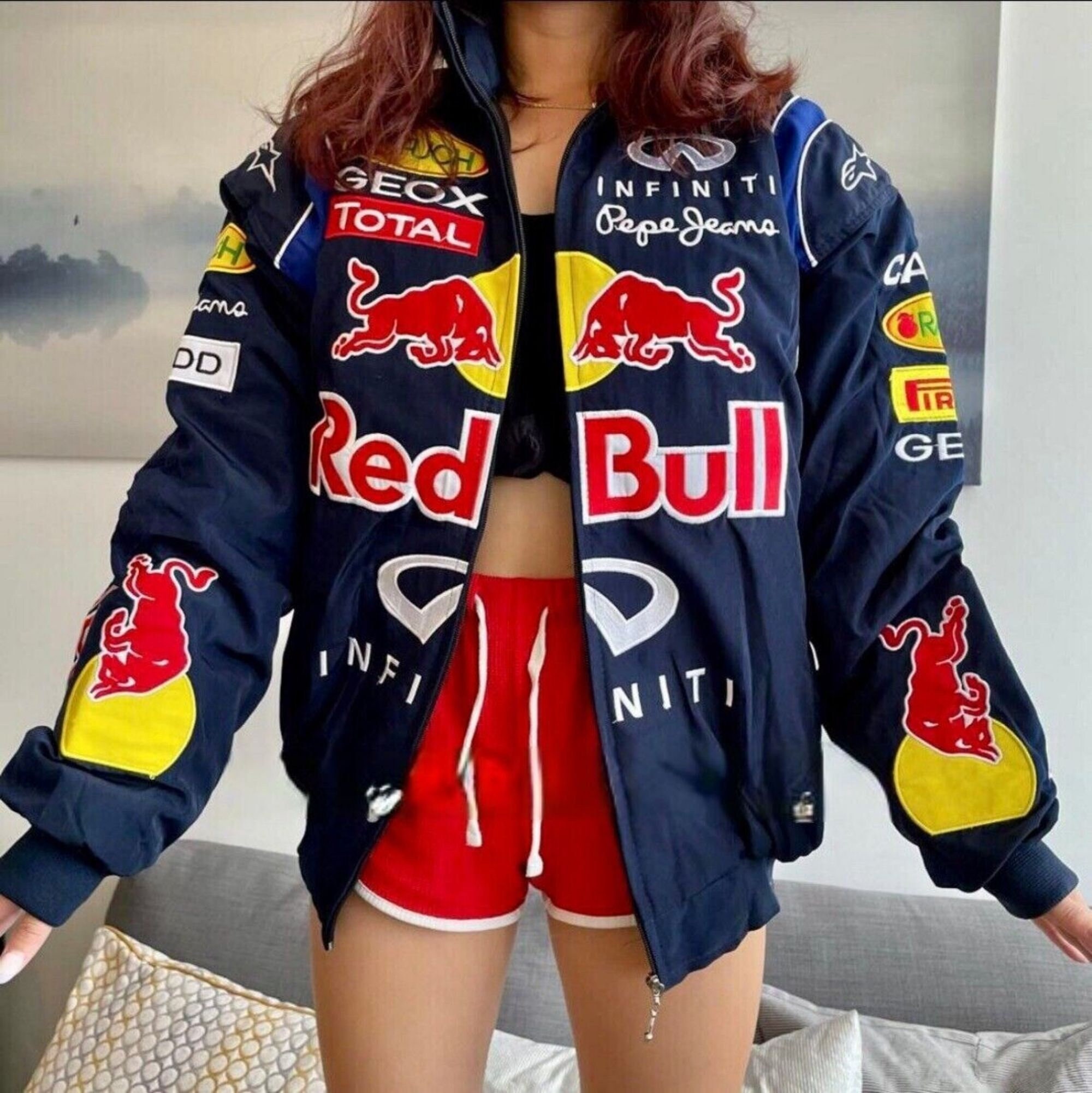 Red and black jacket  Jacket outfit women, Red streetwear, Long sleeves  jacket