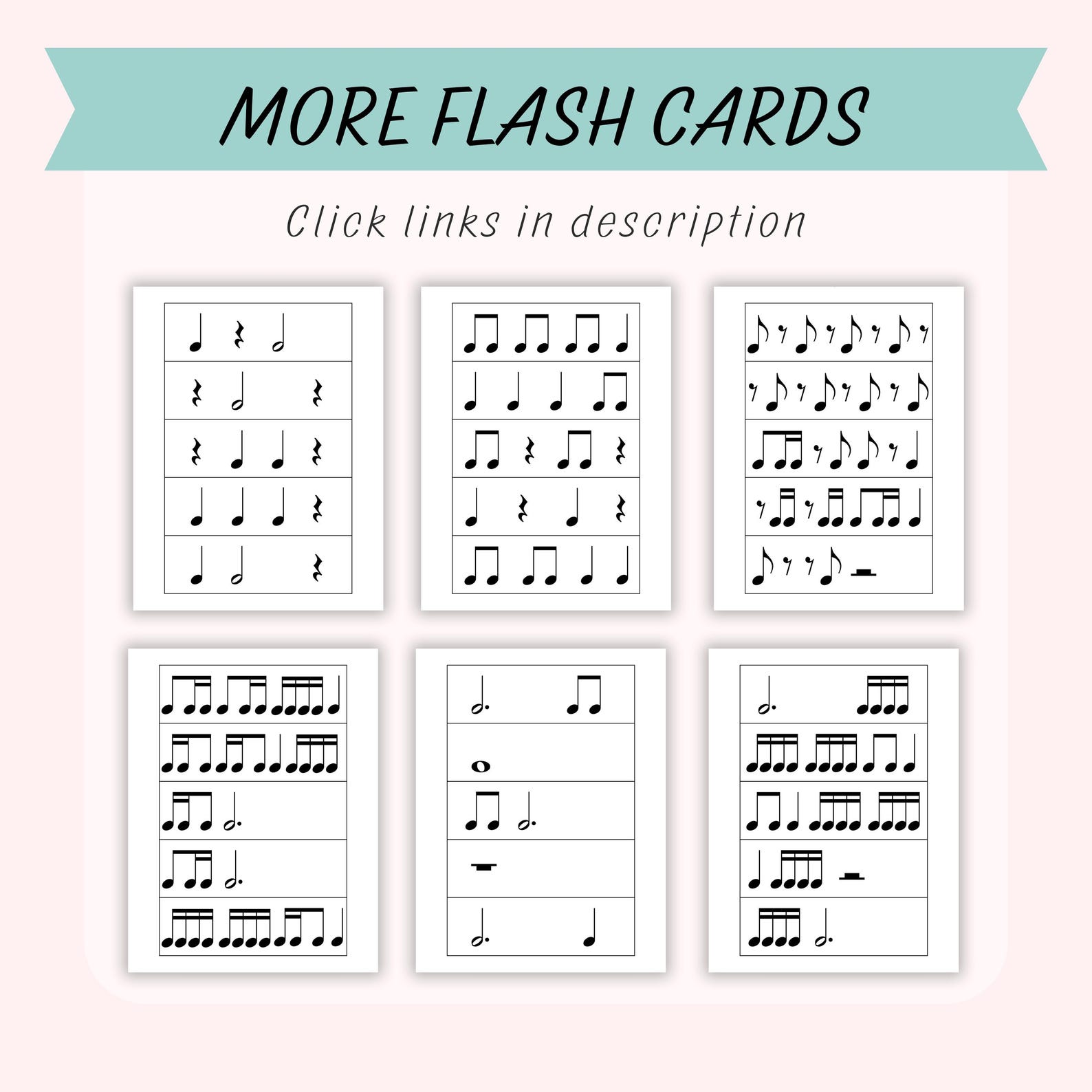 Rhythm Flash Cards (set 2), Crotchet, Crotchet Rest, Joined Quavers ...