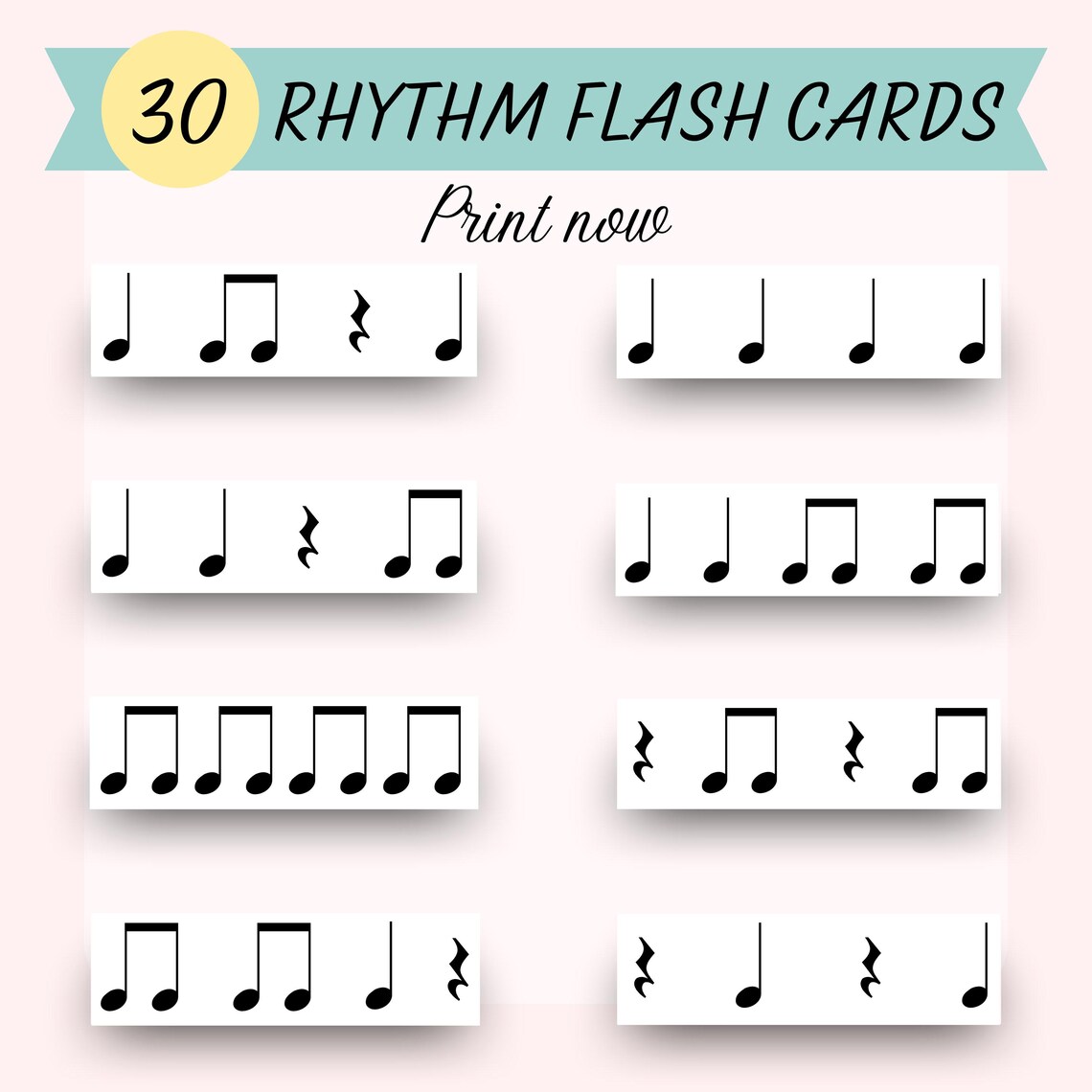 Rhythm Flash Cards (set 2), Crotchet, Crotchet Rest, Joined Quavers ...