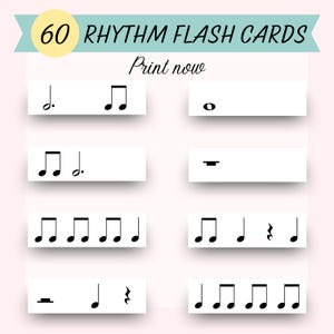 Tarjetas didácticas de ritmo (SET 4), ritmos musicales, tarjetas de ritmo, hoja de referencia teórica, lectura a primera vista, educación en el hogar, recursos para la enseñanza de la música