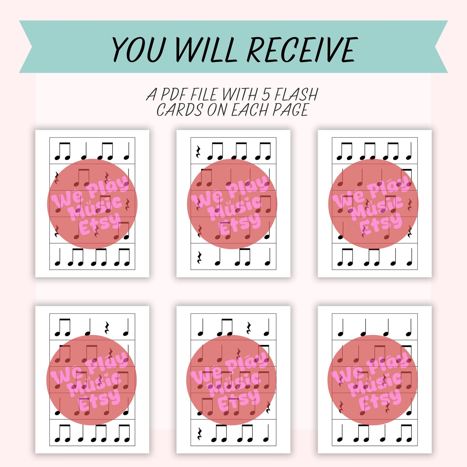 Rhythm Flash Cards (set 2), Crotchet, Crotchet Rest, Joined Quavers ...